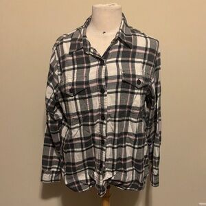 Tilley White, Black & Pink Plaid Button-Up Flannel Shirt Size Large